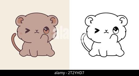 Kawaii Gerbil multicolore et Noir et blanc. Beau bébé isolé PET. Illustration vectorielle drôle d'un animal Kawaii pour des impressions pour des vêtements Illustration de Vecteur