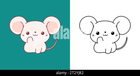 Souris isolées mignonnes Clipart Illustration et Noir et blanc. Souris de bébé isolée drôle. Illustration vectorielle isolée d'un rongeur Kawaii pour des impressions pour Illustration de Vecteur