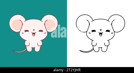 Kawaii Rat multicolore et Noir et blanc. Belle souris bébé isolée. Illustration vectorielle drôle d'un rongeur Kawaii pour des impressions pour des vêtements Illustration de Vecteur