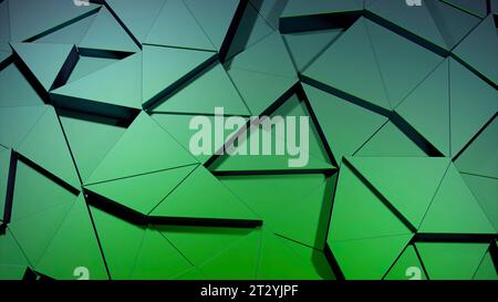 Fond en relief des triangles dégradés verts. Conception. Animation de surface abstraite 3D avec des triangles mosaïques. Banque D'Images