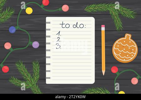 cahier en spirale avec liste de noël à faire ; planification de noël - illustration vectorielle Illustration de Vecteur