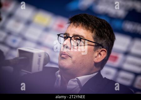 Anvers, Belgique. 22 octobre 2023. PDG Tennium, Kristoff Puelinckx s’entretient avec la presse avant la dernière journée de l’European Open de tennis ATP, à Anvers, le dimanche 22 octobre 2023. BELGA PHOTO JASPER JACOBS crédit : Belga News Agency/Alamy Live News Banque D'Images