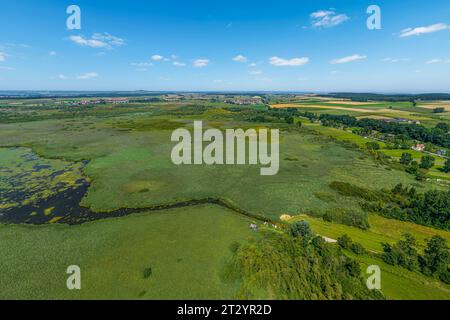 Vue aérienne de la zone des landes autour du lac Federsee près de Bad Buchau en haute Souabe Banque D'Images