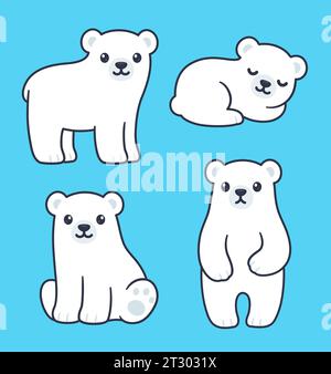 Ensemble de dessin mignon ours polaire de dessin animé. Illustration clip art vectorielle simple. Illustration de Vecteur