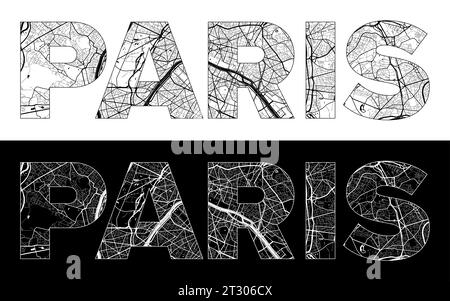 Nom de la ville de Paris (France, Europe) avec vecteur d'illustration de carte de ville noir blanc Illustration de Vecteur
