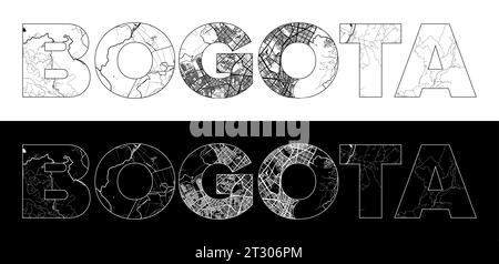 Bogota City Name (Colombie, Amérique du Sud) avec vecteur d'illustration de carte de ville blanc noir Illustration de Vecteur