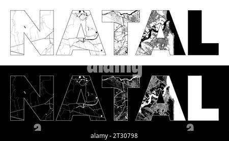 Nom de ville natal (Brésil, Amérique du Sud) avec vecteur d'illustration de carte de ville blanc noir Illustration de Vecteur