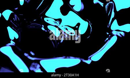 Fond noir avec des taches d'étalement bleues et blanches. Conception. Taches d'éclaboussures réalisées au format 3D. Banque D'Images