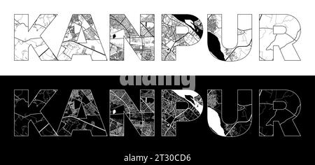 Kanpur City Name (Inde, Asie) avec vecteur d'illustration de carte de ville blanc noir Illustration de Vecteur