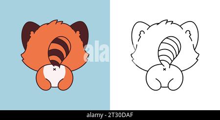 Kawaii Baby Red Panda Clipart multicolore et Noir et blanc. Mignon Kawaii Baby Animal. Illustration vectorielle isolée d'un animal Kawaii pour des impressions Illustration de Vecteur