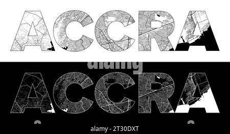 Accra City Name (Ghana, Afrique) avec vecteur d'illustration de carte de ville noir blanc Illustration de Vecteur