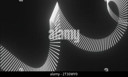 Déplacement de la ligne 3D incurvée de rayures. Conception. Bande de bandes 3D se déplace avec des plis dans l'espace. Animation de la flexion du ruban de rayures en mouvement Banque D'Images