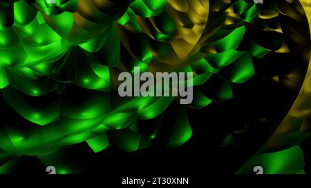 Texture d'hexagones ondulant sur tout l'écran. Conception. Vagues de tissu 3D vertes. Banque D'Images