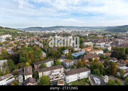 Vue sur le paysage urbain de Winterthur (Suisse), Oldtown et quartiers Oberwinterthur et vu Banque D'Images