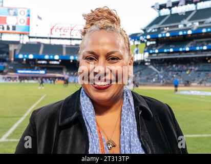 New York, États-Unis. 21 octobre 2023. Kelly Cristina Nascimento, fille de Pele assiste au dernier match de la saison régulière de la MLS NYCFC contre Chicago Fire FC au Citi Field le 21 octobre 2023. NYCFC a gagné le match 1 - 0. Les deux équipes ont été éliminées de l'après-saison. (Photo de Lev Radin/Sipa USA) crédit : SIPA USA/Alamy Live News Banque D'Images