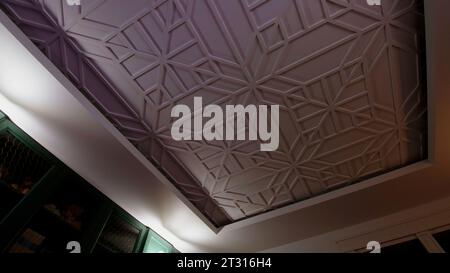Plafond blanc avec motif ornemental. Créatif. Eléments décoratifs d'appartement. Banque D'Images