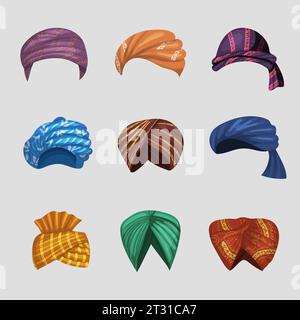 Turbans. Authentiques vêtements de tête arabes turbans indiens illustrations de dessins animés vectoriels récentes Illustration de Vecteur