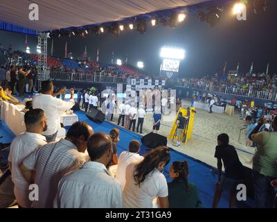 Distribution des prix du FIVB World Beach Pro Tour 2023 Goa Challenge sur la plage de Varca dans l'État indien de Goa Banque D'Images
