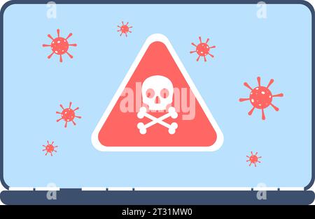 Détection d'alerte de virus sur l'écran de l'ordinateur portable. Escroquerie ou spamming, menace de phishing, cheval de troie ou malware. Message hacker, antivirus travail vecteur récent Illustration de Vecteur