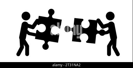 Connexion d'éléments de puzzle. Travail d'équipe, puzzle pièces modèle de ligne de connexion. Icône ou pictogramme de pièces de puzzle. Concept commercial. Symbole de team Banque D'Images