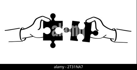 Connexion d'éléments de puzzle. Travail d'équipe, puzzle pièces modèle de ligne de connexion. Icône ou pictogramme de pièces de puzzle. Concept de main d'entreprise. Symbole de Banque D'Images