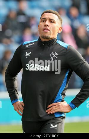 JAMES TAVERNIER, footballeur professionnel, joue actuellement avec le Rangers FC en tant que défenseur. Image prise lors d'une séance d'entraînement d'avant-match à Ibrox Banque D'Images