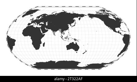 Carte du monde vectorielle. Projection Wagner VI. Carte géographique du monde simple avec des lignes de latitude et de longitude. Centré sur une longitude de 120 degrés W. Vector illustr Illustration de Vecteur