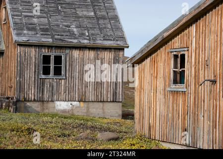 Groenland, municipalité de Qaasuitsup, île de Disko, Qullissat. Ancienne colonie minière de charbon qui a été en exploitation pendant 48 ans jusqu'à la fermeture en 1972. Banque D'Images