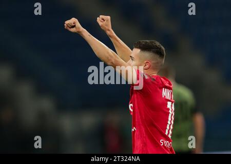 Miki Villar de Wisla Krakow célèbre après avoir marqué un but lors du match de football Fortuna 1 Polish League 2023/2024 entre Wisla Krakow et Resovia Rzeszow au stade municipal de Cracovie. Score final ; Wisla Krakow 4:1 Resovia Rzeszow. Crédit : SOPA Images Limited/Alamy Live News Banque D'Images