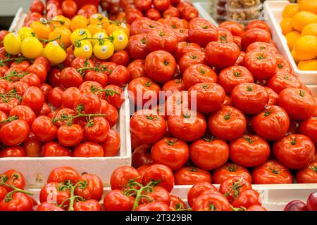 Tomatos à vendre à St. Lawrence Market est probablement le marché le plus célèbre de Toronto. Banque D'Images