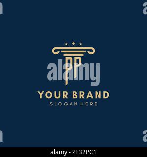 Logo initial monogramme PP avec pilier et étoiles, inspiration de conception de cabinet juridique Illustration de Vecteur