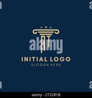Logo initial monogramme RT avec pilier et étoiles, inspiration de conception de cabinet juridique Illustration de Vecteur