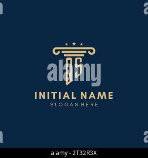 Logo initial de monogramme QS avec pilier et étoiles, inspiration de conception de cabinet juridique Illustration de Vecteur