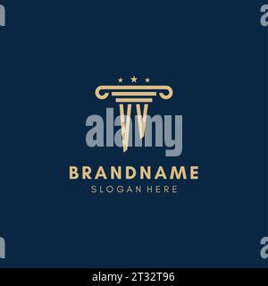 Logo initial de monogramme de VV avec pilier et étoiles, inspiration de conception de cabinet juridique Illustration de Vecteur