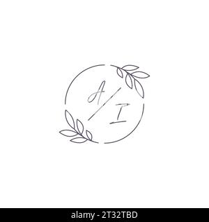Initiales ai monogramme logo de mariage avec contour de feuille simple et graphique vectoriel de style cercle Illustration de Vecteur