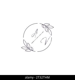 Initiales AV monogramme logo de mariage avec contour de feuille simple et graphique vectoriel de style cercle Illustration de Vecteur