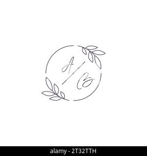 Initiales AB monogramme logo de mariage avec contour de feuille simple et graphique vectoriel de style cercle Illustration de Vecteur