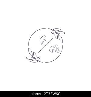 Initiales du logo de mariage monogramme de GM avec contour de feuille simple et graphique vectoriel de style cercle Illustration de Vecteur