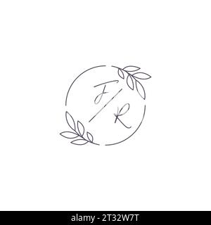 Initiales FR monogramme logo de mariage avec contour de feuille simple et graphique vectoriel de style cercle Illustration de Vecteur