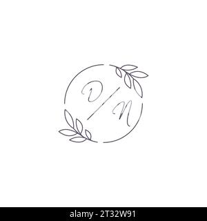 Initiales DN monogramme logo de mariage avec contour de feuille simple et graphique vectoriel de style cercle Illustration de Vecteur