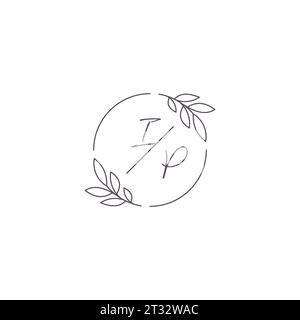 Initiales IP monogramme logo de mariage avec contour de feuille simple et graphique vectoriel de style cercle Illustration de Vecteur