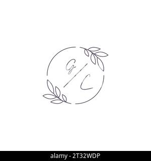 Initiales GC monogramme logo de mariage avec contour de feuille simple et graphique vectoriel de style cercle Illustration de Vecteur