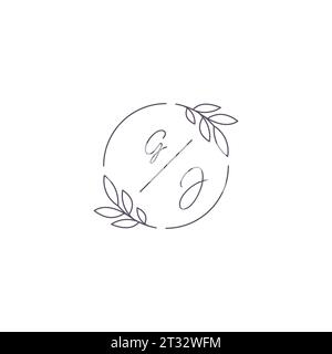Initiales GJ monogramme logo de mariage avec contour de feuille simple et graphique vectoriel de style cercle Illustration de Vecteur