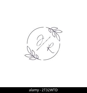 Initiales JR monogramme logo de mariage avec contour de feuille simple et graphique vectoriel de style cercle Illustration de Vecteur