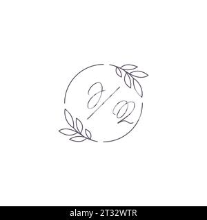 Initiales JQ monogramme logo de mariage avec contour de feuille simple et graphique vectoriel de style cercle Illustration de Vecteur