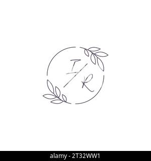 Initiales IR monogramme logo de mariage avec contour de feuille simple et graphique vectoriel de style cercle Illustration de Vecteur