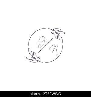 Initiales JN monogramme logo de mariage avec contour de feuille simple et graphique vectoriel de style cercle Illustration de Vecteur