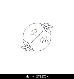 Initiales ZM monogramme logo de mariage avec contour de feuille simple et graphique vectoriel de style cercle Illustration de Vecteur