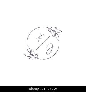 Initiales KJ monogramme logo de mariage avec contour de feuille simple et graphique vectoriel de style cercle Illustration de Vecteur