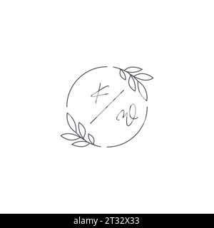 Initiales kW monogramme logo de mariage avec contour de feuille simple et graphique vectoriel de style cercle Illustration de Vecteur